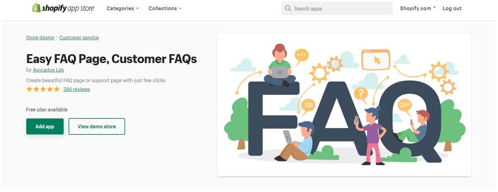 App screen of Easy Customer FAQs Page