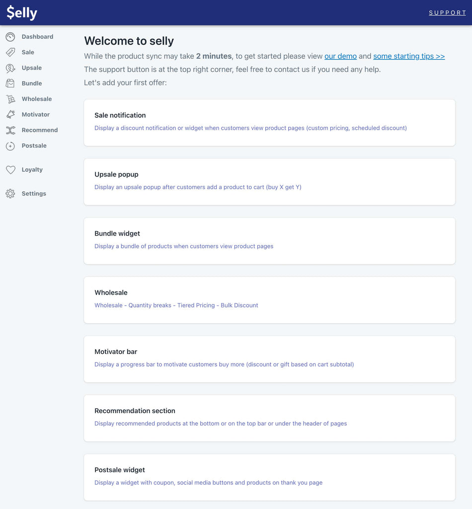 SELLY – Verwaltungsbildschirm für die Promotion- und Preis-App