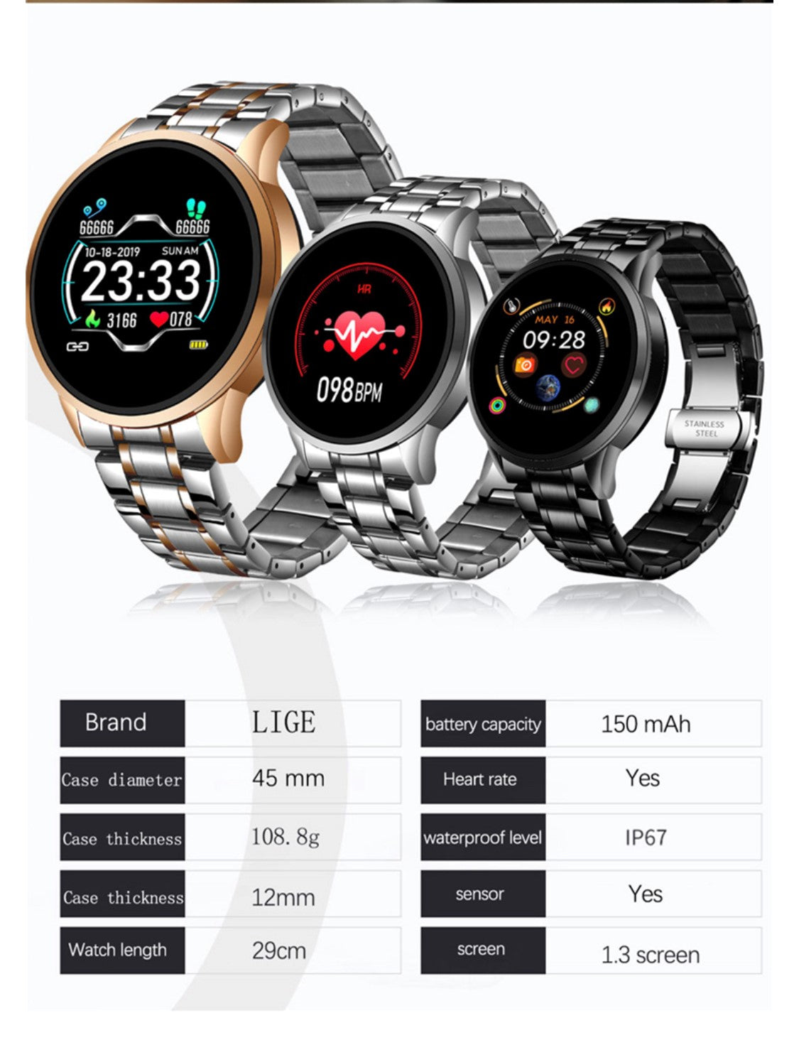 LIGE Fashion Smart watch for Ladies Black Smart Watch South Africa 