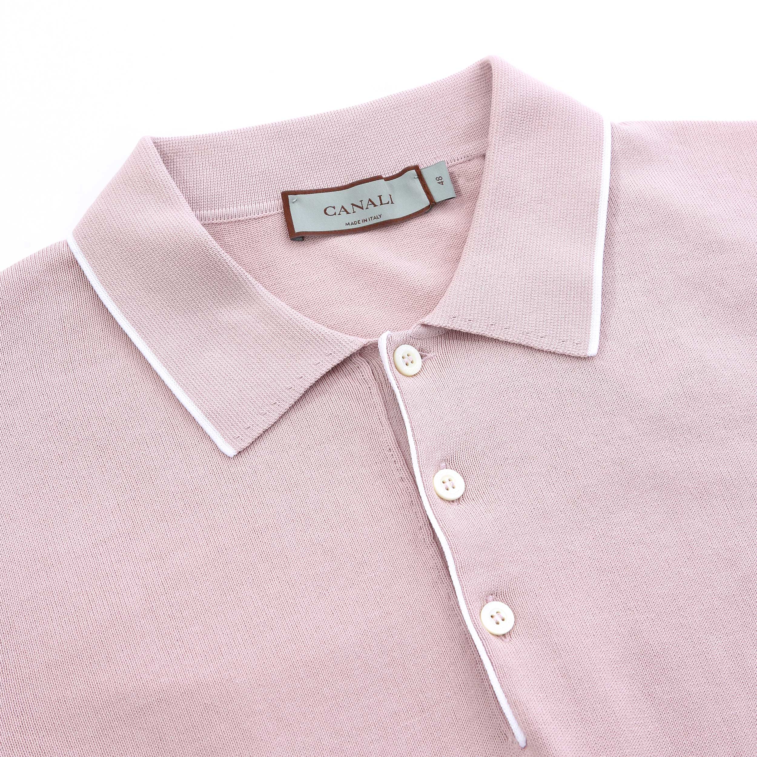 Canali 3 Button Knitted Polo in Pink