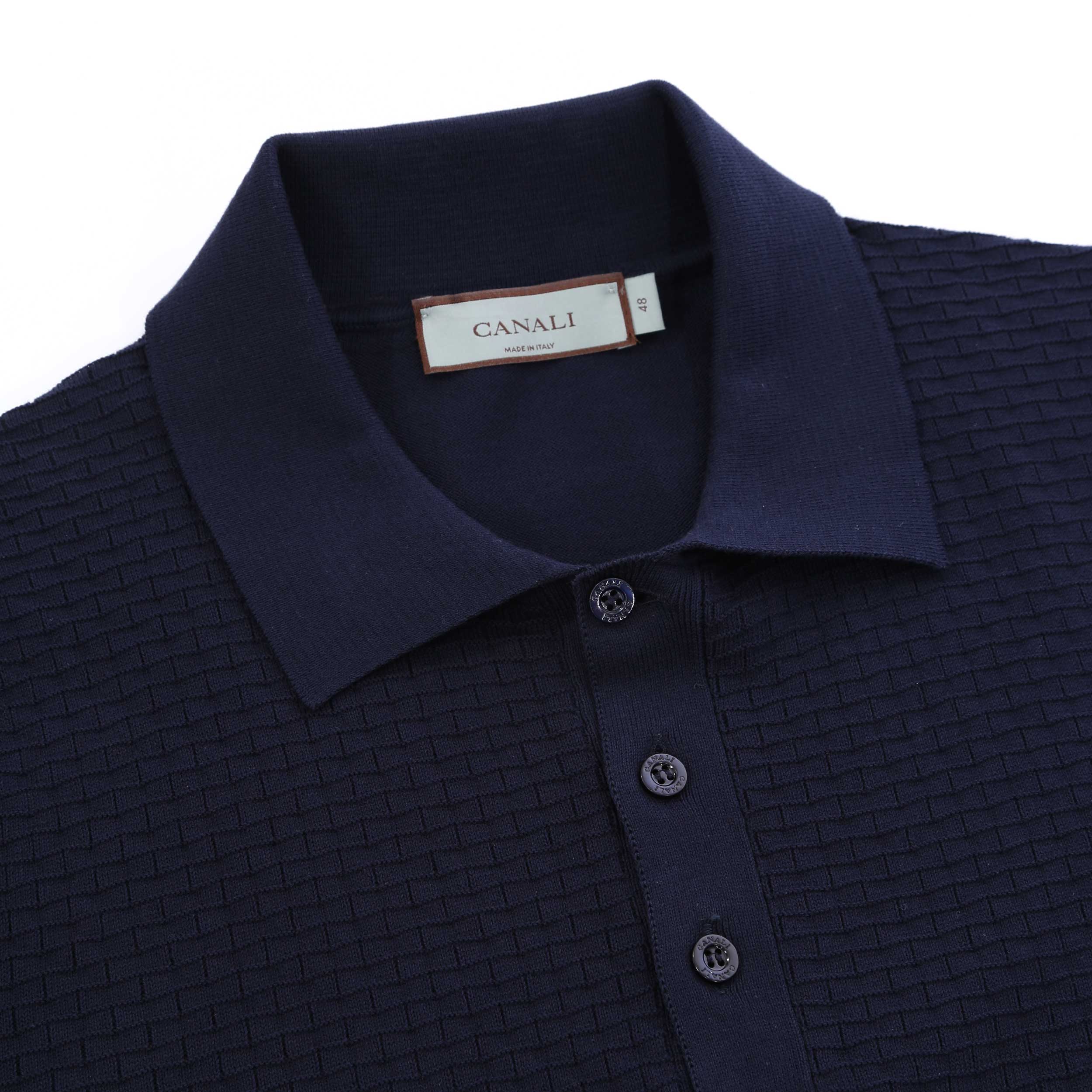 Canali Weave Front Knitted Polo in Navy