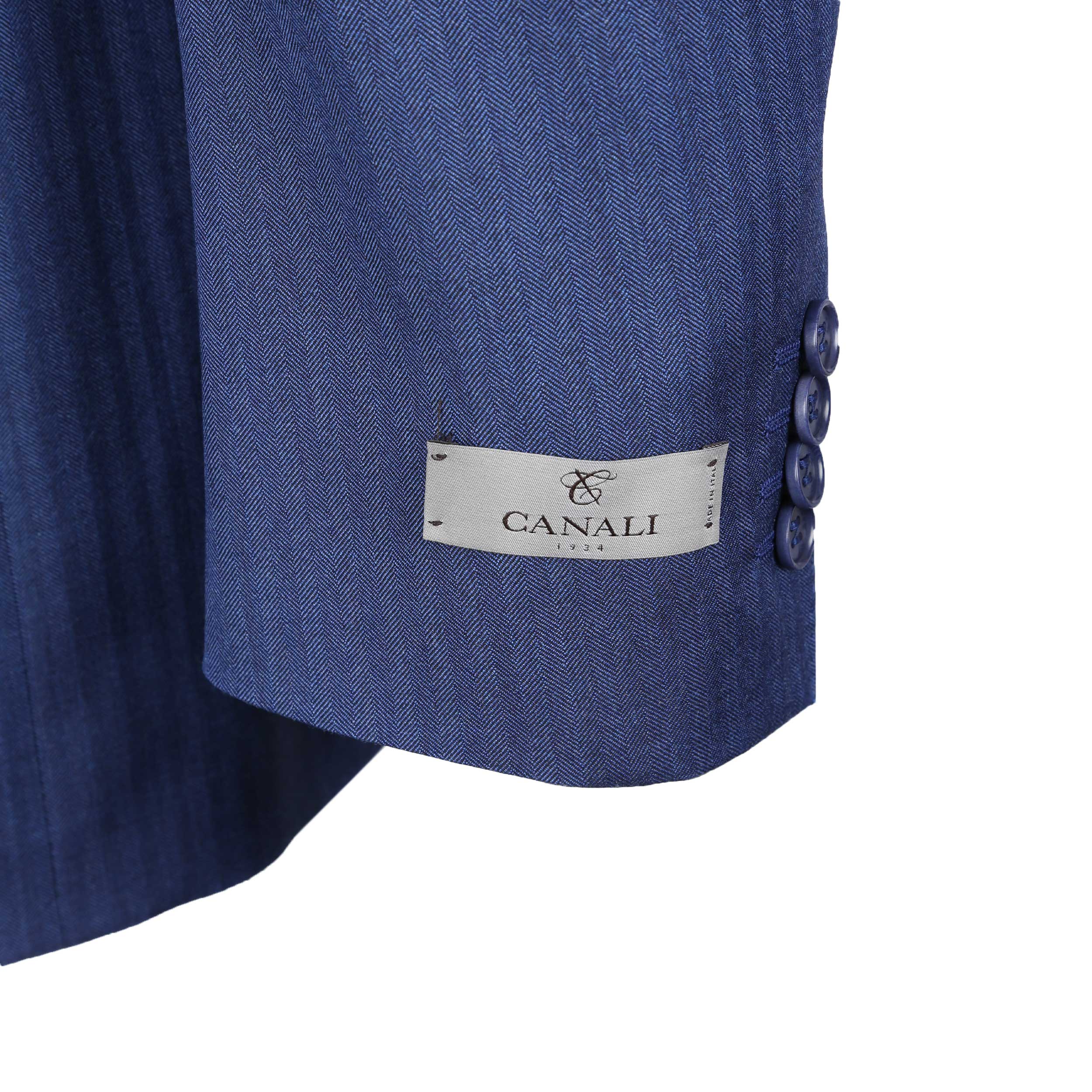 Canali Herringbone Notch Lapel Suit in Mid Blue