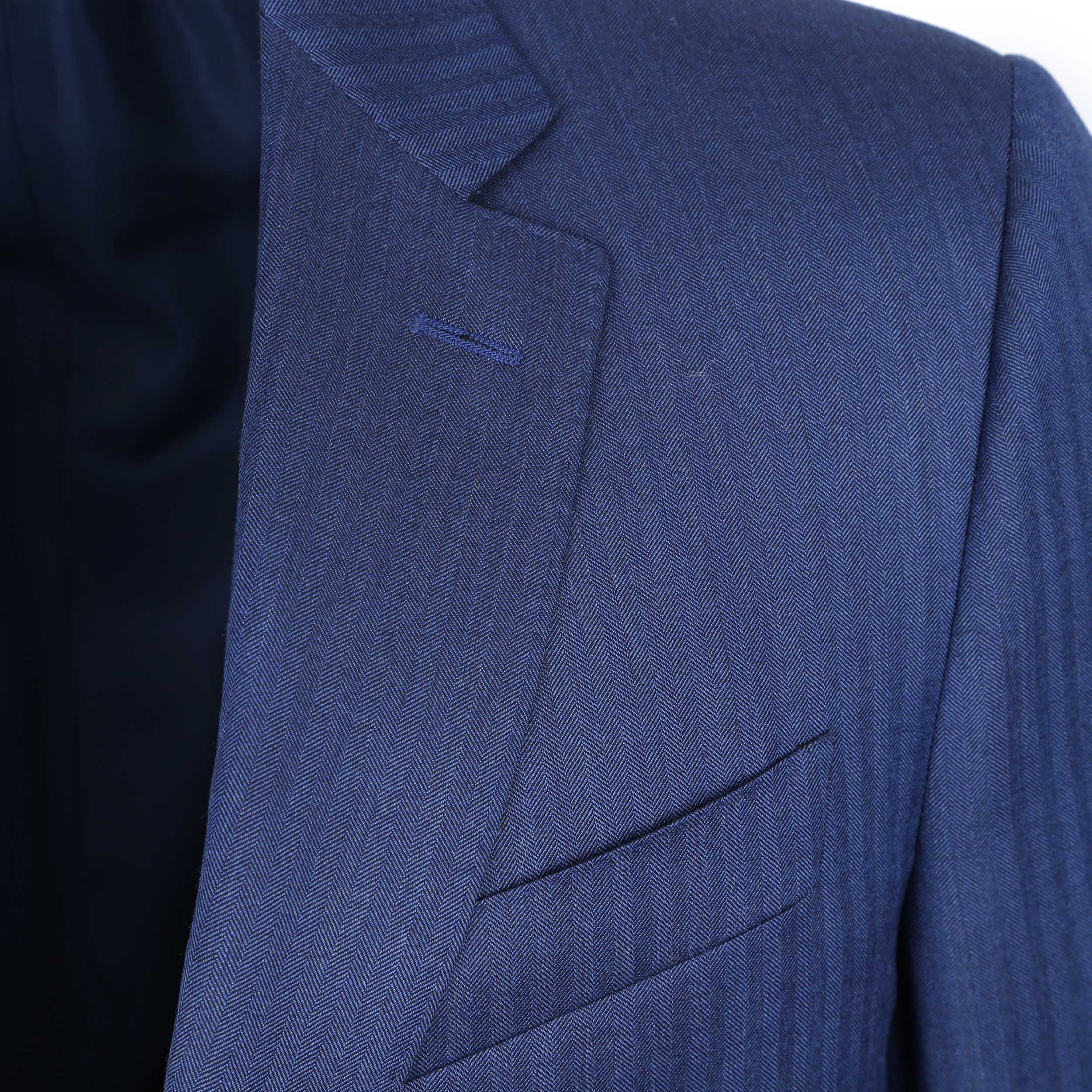 Canali Herringbone Notch Lapel Suit in Mid Blue