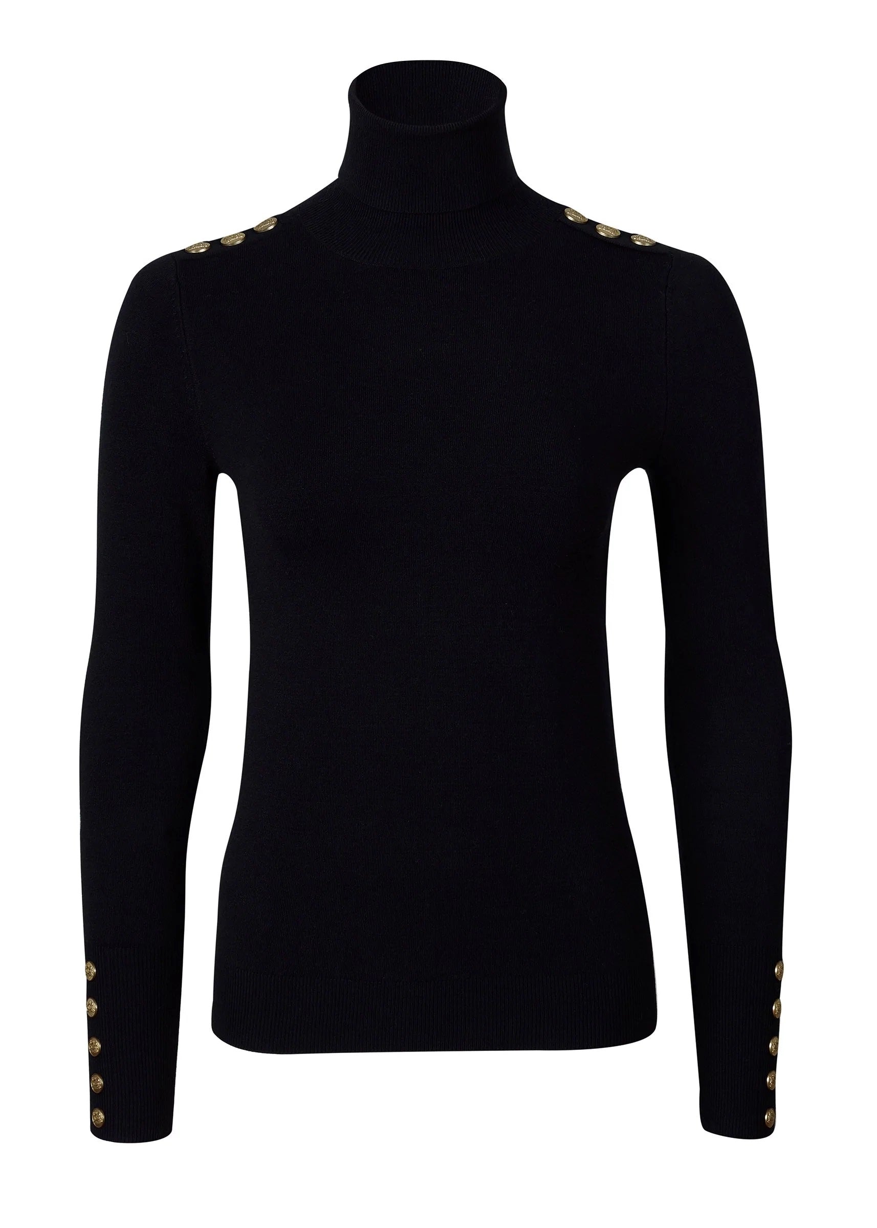 Holland Cooper Buttoned Knit Roll Neck Ladies Knitwear in Black