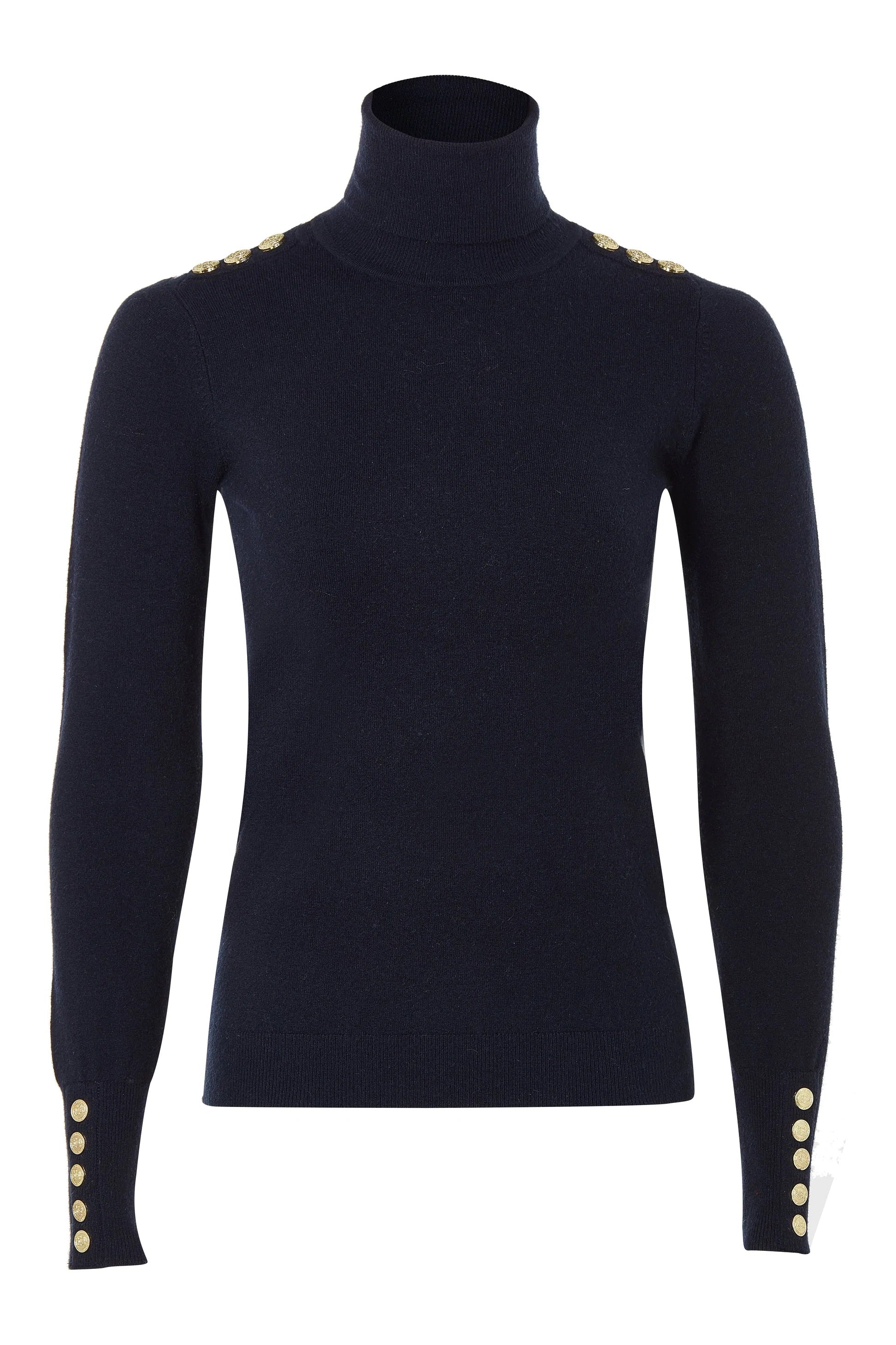 Holland Cooper Buttoned Knit Roll Neck Ladies Knitwear in Ink Navy