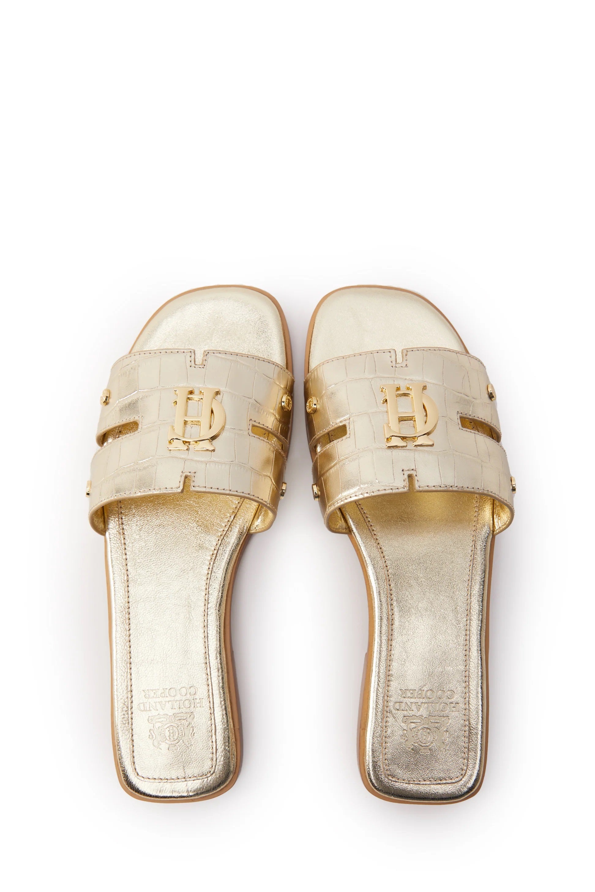 Holland Cooper Monogram Ladies Slide in Gold Croc