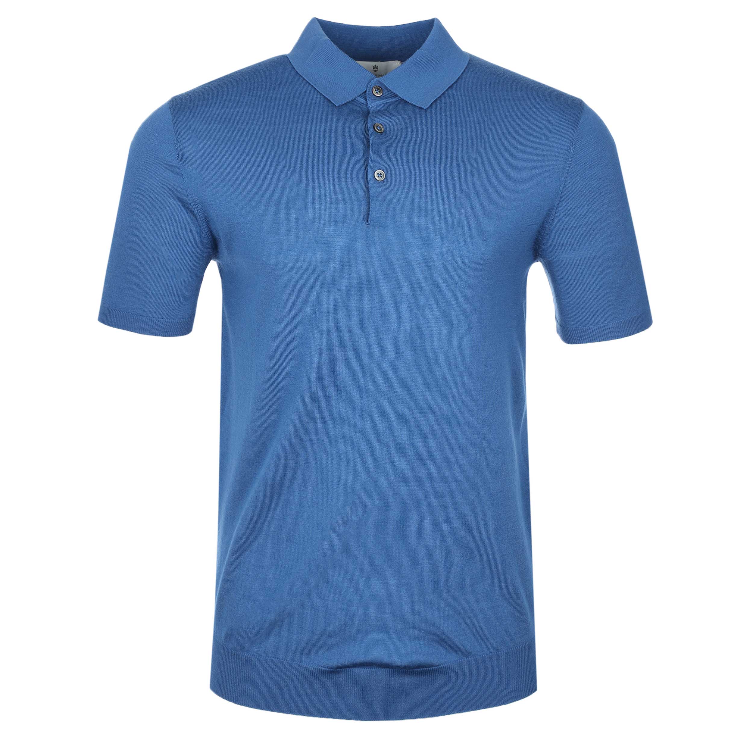 Thomas Maine Knitted Basic Polo Shirt in Mid Blue | Thomas Maine ...