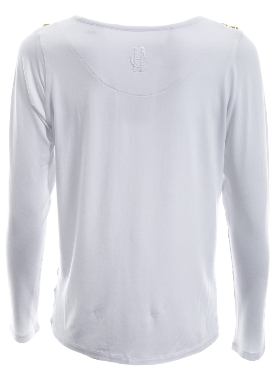 Holland Cooper Long Sleeve V Neck Tee in White