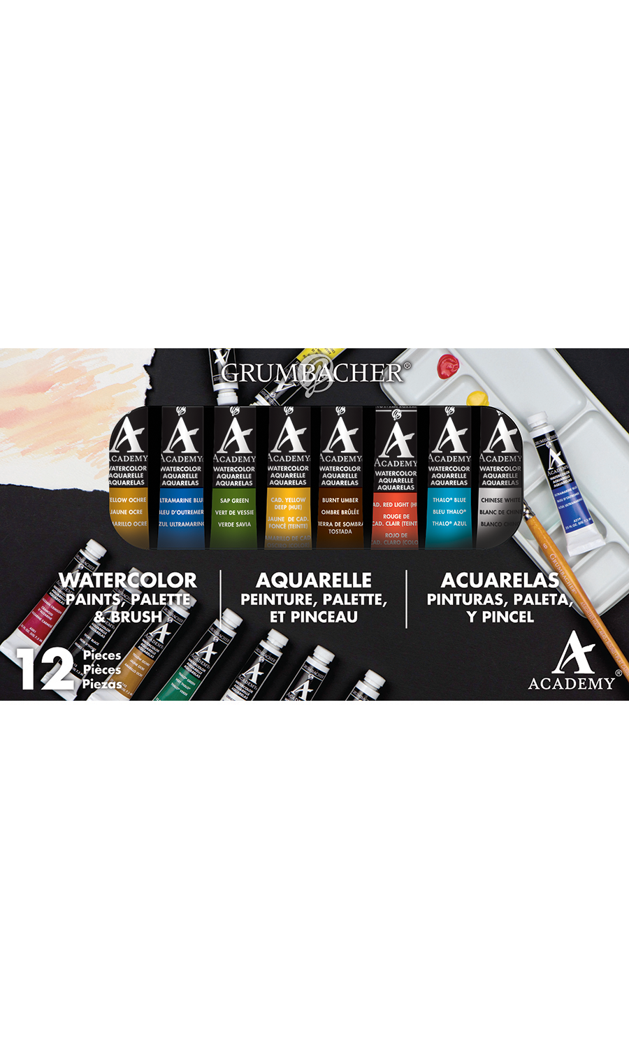 Grumbacher® Academy® Watercolor 12 Piece Set – Chartpak Factory Store