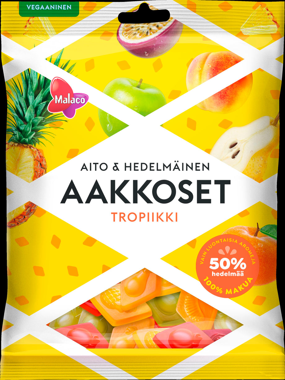 Malaco Aakkoset Aito & Hedelmäinen Tropiikki confectionery mix 230g –  