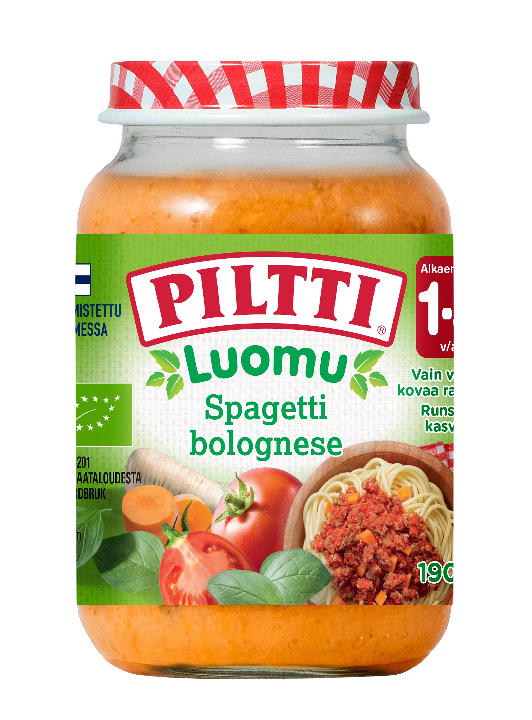 Piltti Organic 190g Spaghetti bolognese children's meal 1-3 years 12PC –  
