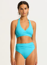 Seafolly Swimsuit Womens Size 12 Swim Tankini Block Party DD Halter Singlet  Blue