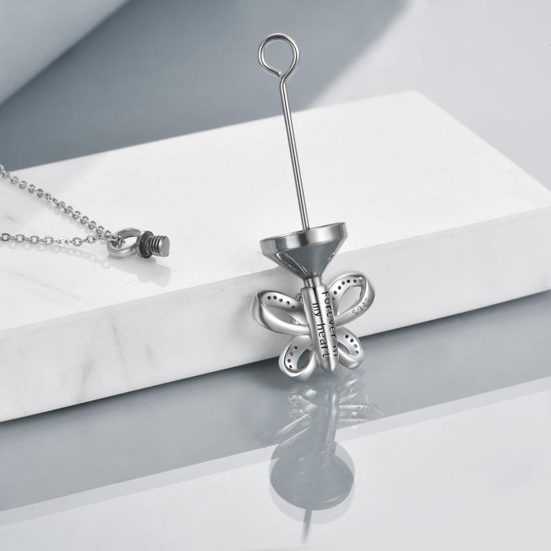 Sterling Silver Butterfly Heart Crystal Urn Necklace Cremation Memory Jewelry for Women Girls