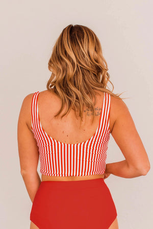 Betsy Front Knot Swimsuit Tankini- Red & White Stripe - Western Edge Boutique 