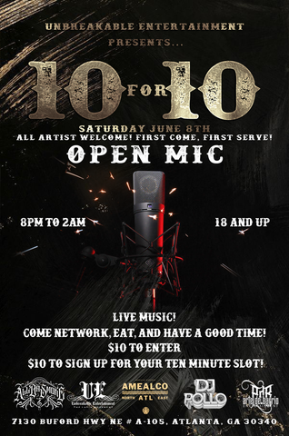 10 For 10 Open Mic - June 08, 2024 - Amealco Mexican Kitchen 7130 Buford Hwy NE # A-105, Atlanta, GA 30340.png__PID:060613ab-d29b-41a5-ae2f-19cdceb29673