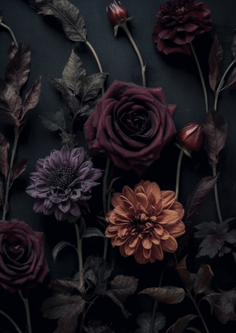 Beautiful dark flowers on dark background | dark academia aesthetic