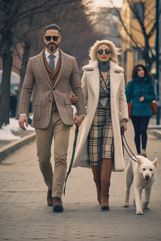 A man and a woman walking down the street with clothing in the Dark academia aesthetic | Dark Academia Outfits | Dark Academia Fashion