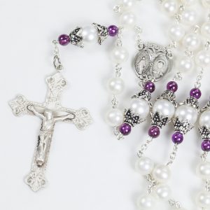 Handmade Women's Rosary with Freshwater Pearls, Bali Sterling Silver and Abacus Garnets