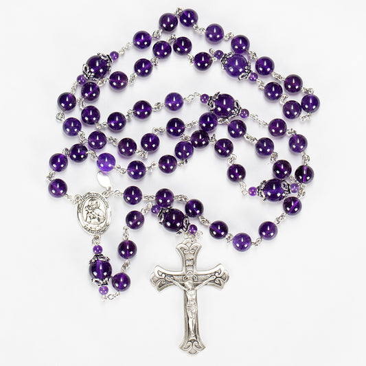Virgin Mary hematite gemstone and stainless steel rosary beads with st –  Unique Rosary Beads