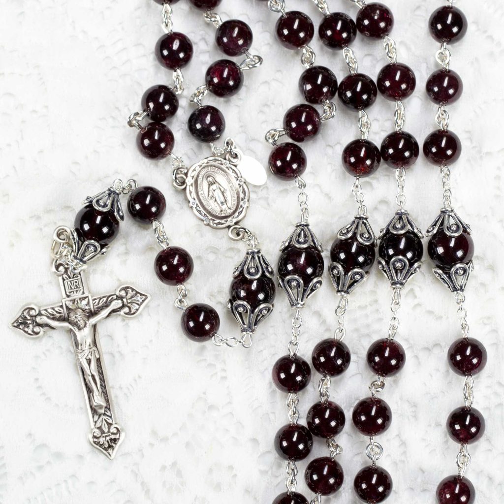 Garnet Sterling Silver Rosary – Rosaries and Chaplets by Sue Anna Mary