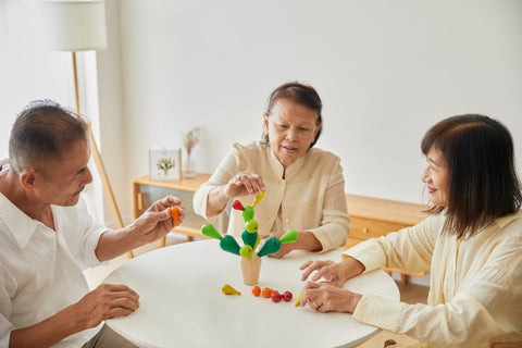 Group of adults playing with PlanToys Balancing Cactus