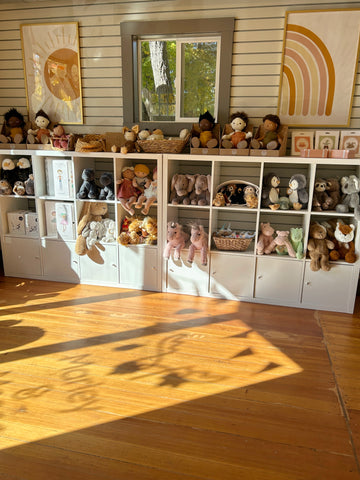 Inside view of the Marley & Moose store showing various toys on a shelf