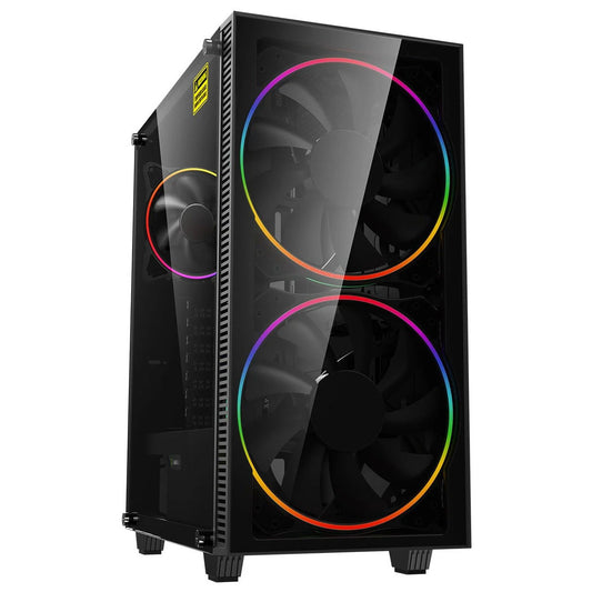  GameMax Black Diamond ARGB Mid-Tower PC Gaming Case, ATX, 3 Pin  Aura Male & Female Connectors, Built in ARGB LED Strip, 1 x 120mm ARGB Fan  Included, Water-Cooling Ready