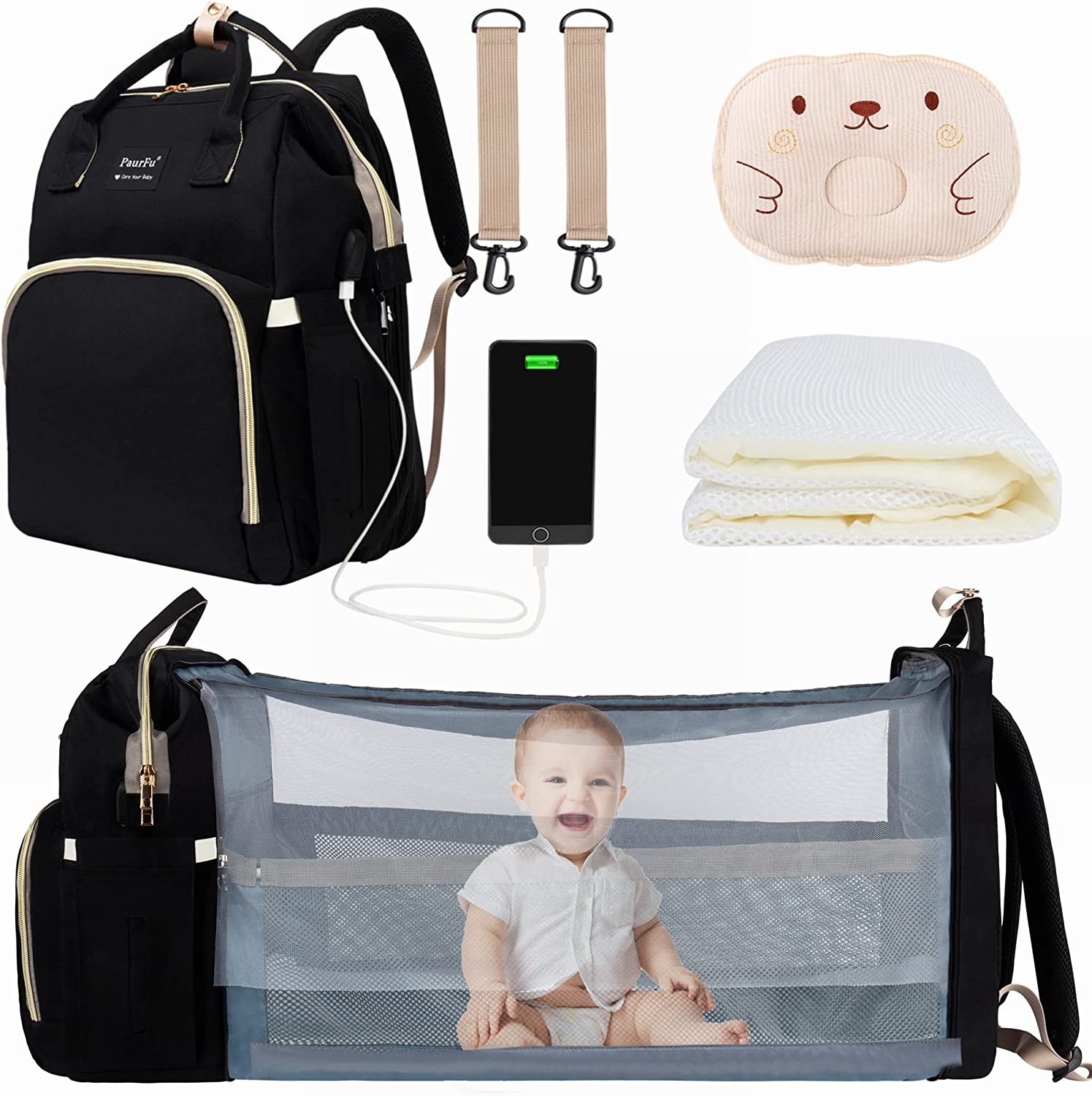 PaurFu Mom Baby Diaper Bag