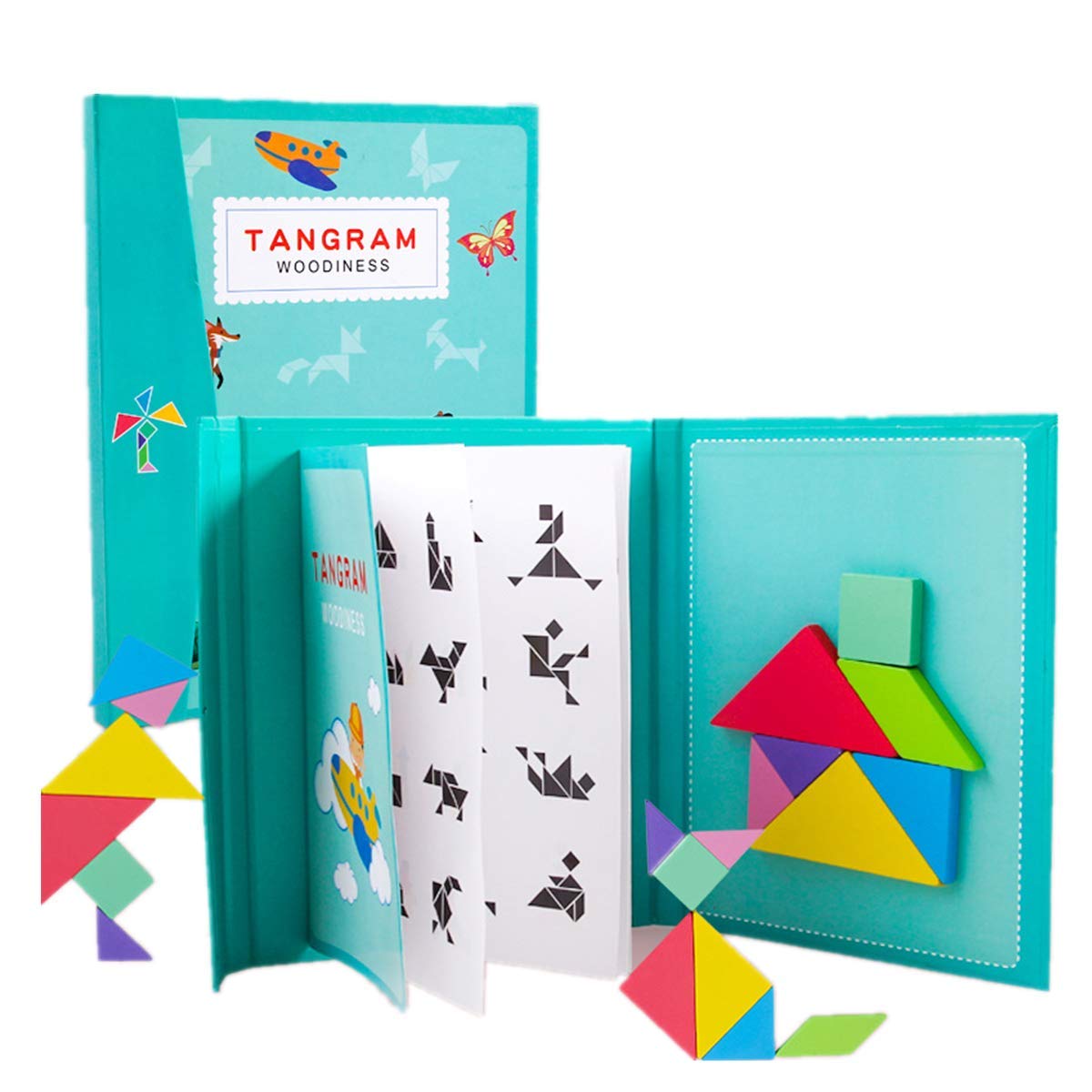 PLUSPOINT Wooden Tangram Travel Game Magnetic Puzzle Book