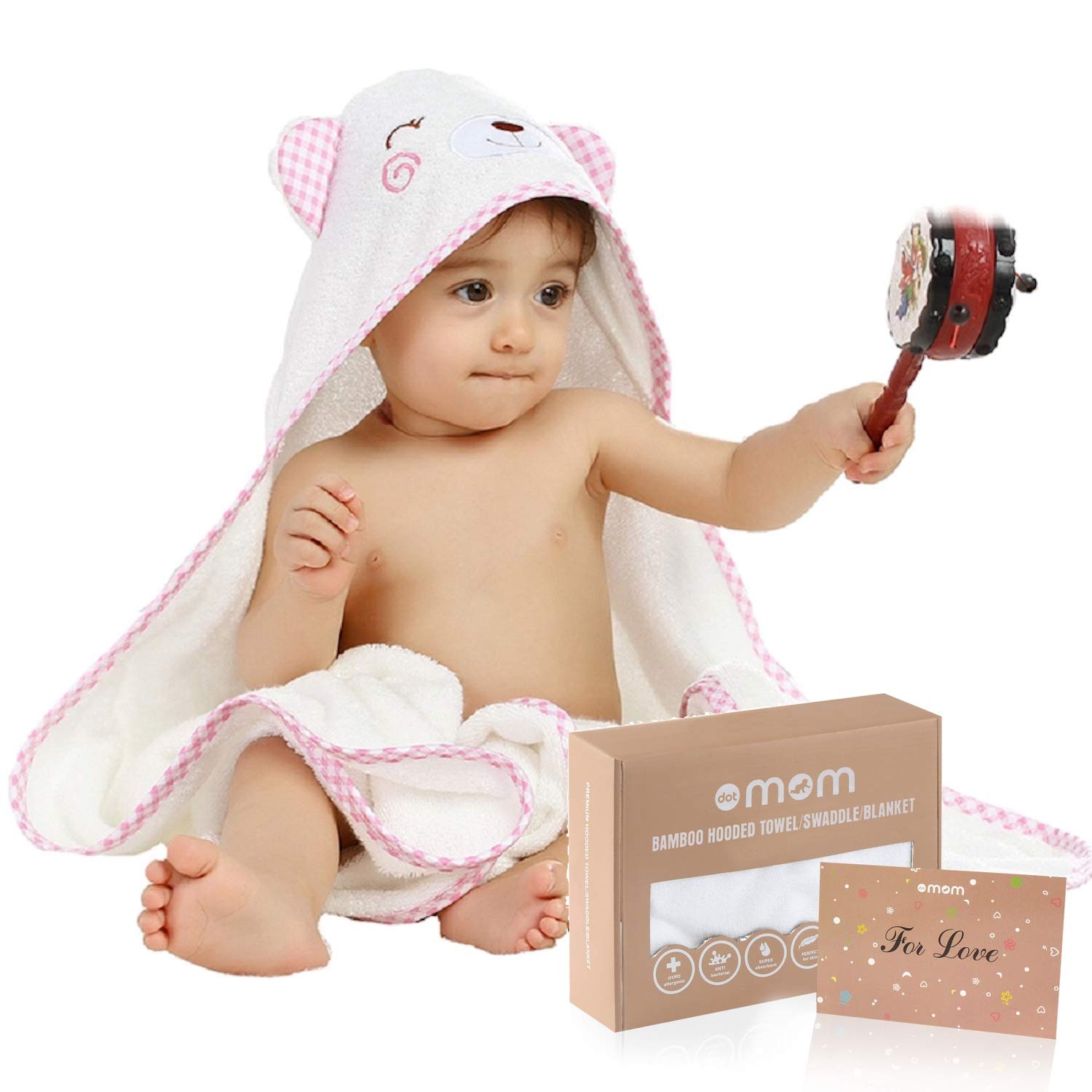 DOTMOM Ultra Soft 100% Organic Bamboo 3 in 1 Baby Hooded Bath Towel