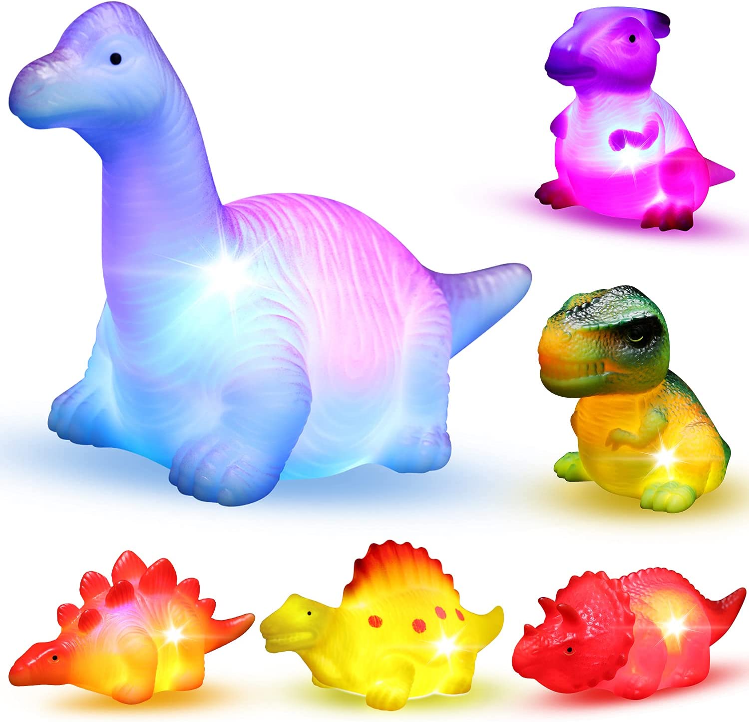6 Packs Light-Up Floating Dinosaur Bath Toys Set