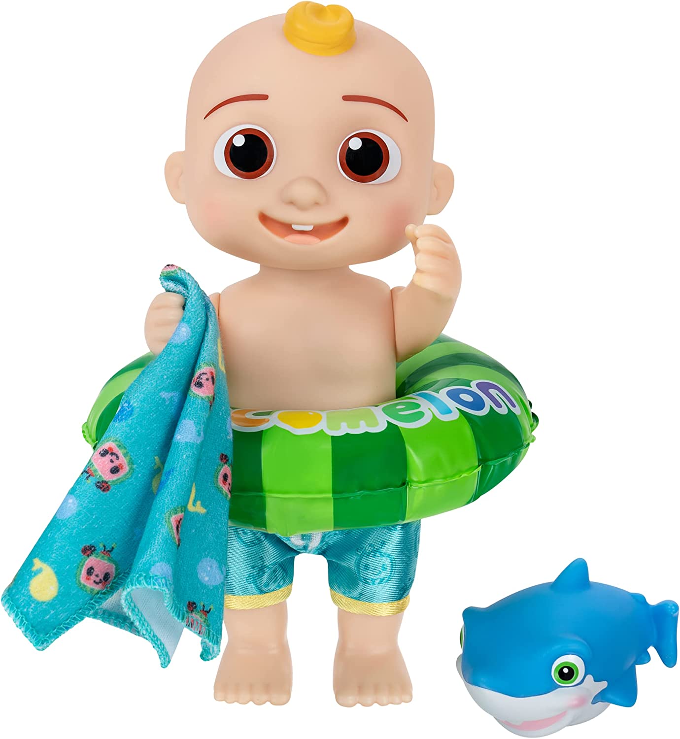 CoComelon - Splish Splash JJ Doll with Shark Bath Squirter and Water Accessories