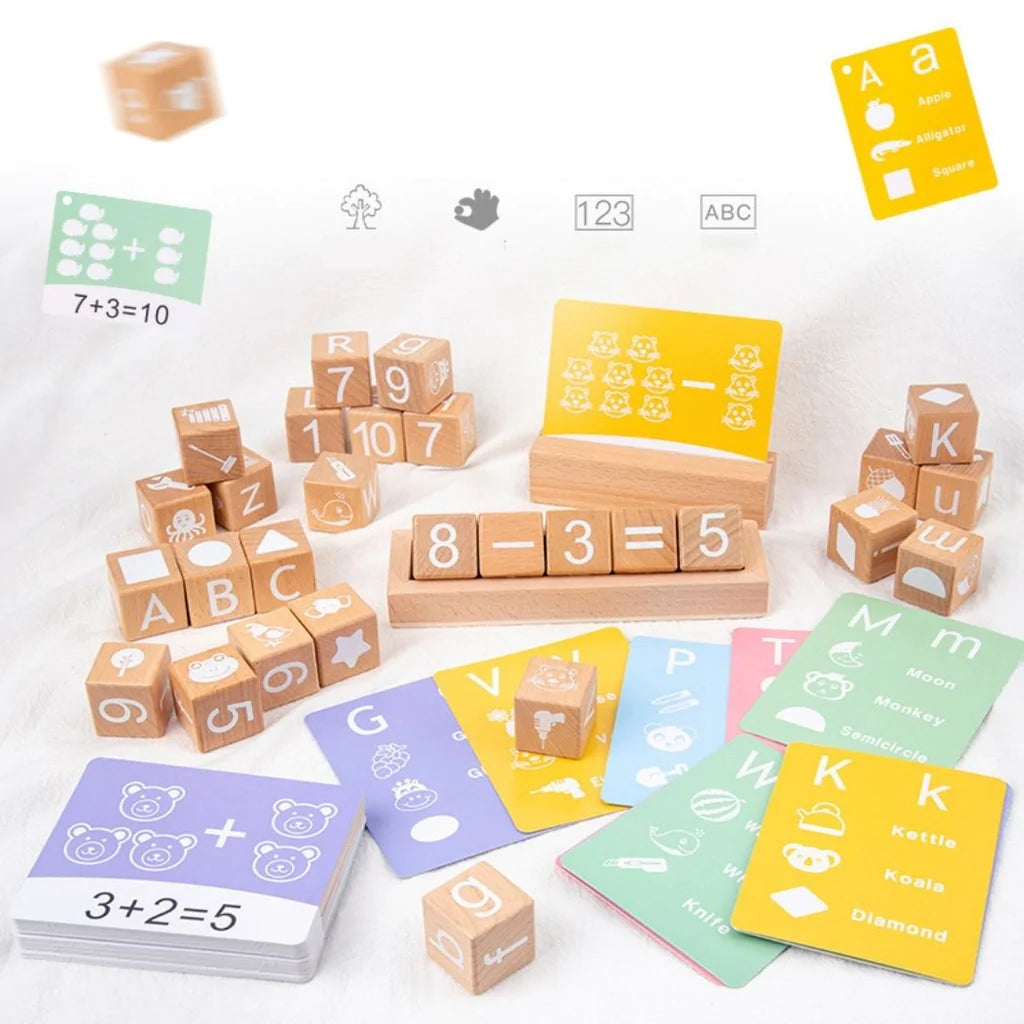 Beech Wood Building Blocks with 53 Flashcards