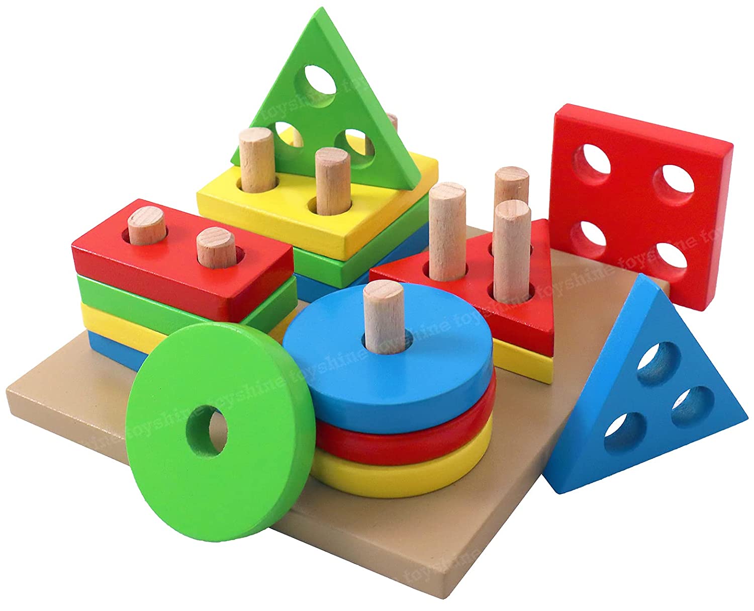 Toyshine Wooden Shapes Square Column Blocks Sorting & Stacking Toys