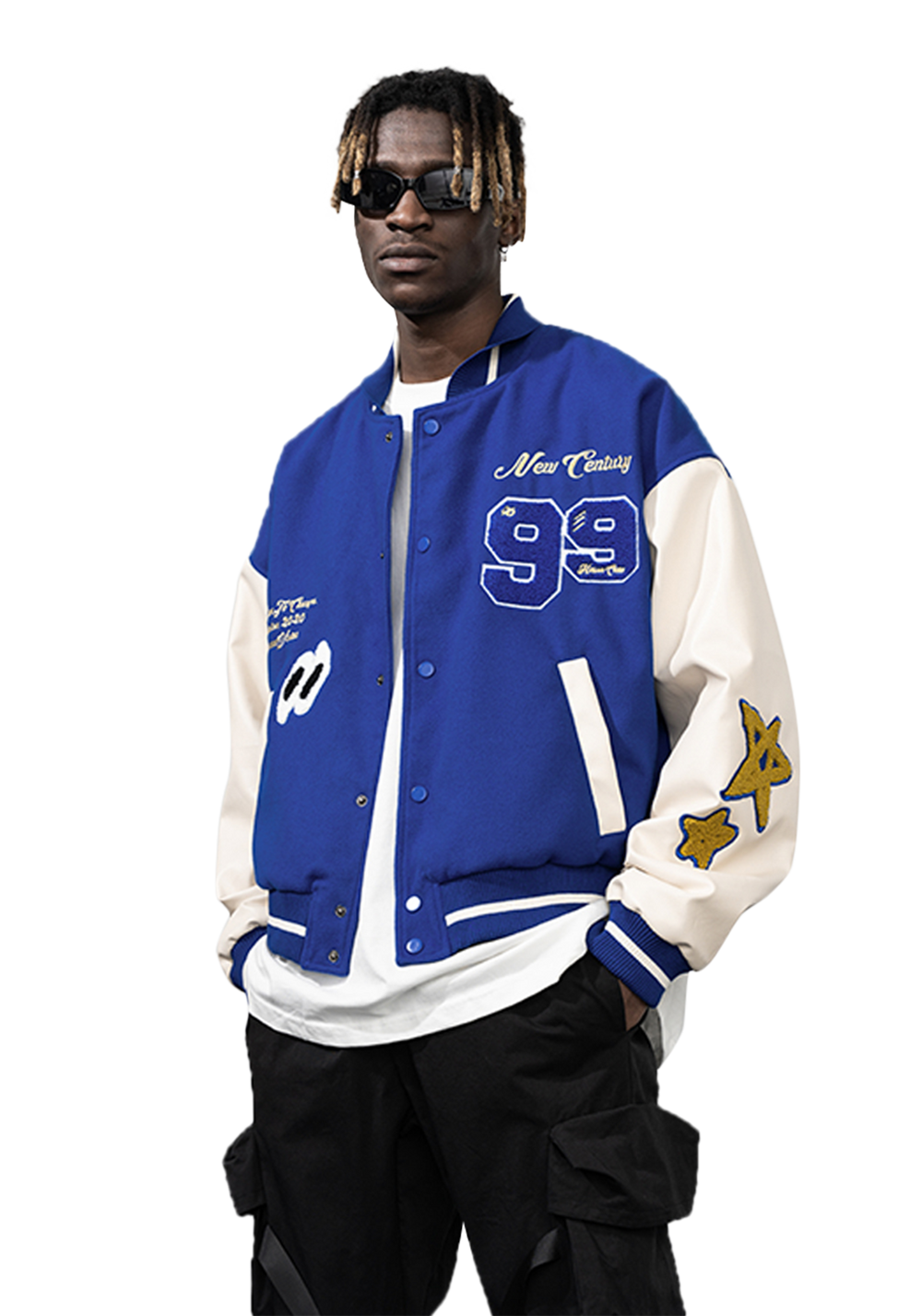 off white baseball jacket blue