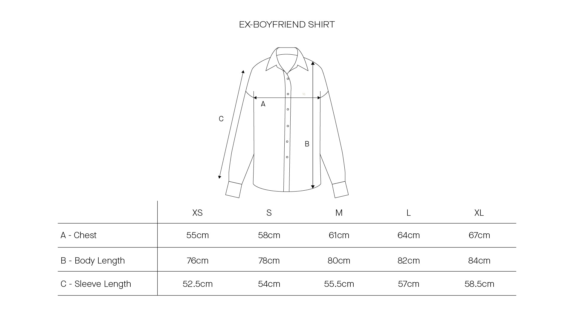 veld ex-boyfriend shirt size chart