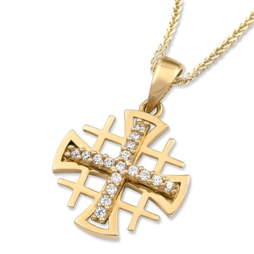 14K Yellow, Rose & White Gold Three-Toned Jerusalem Cross Pendant