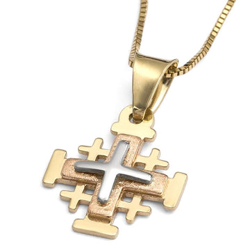 14K Yellow, Rose & White Gold Three-Toned Jerusalem Cross Pendant