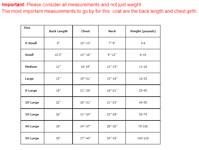 Size chart