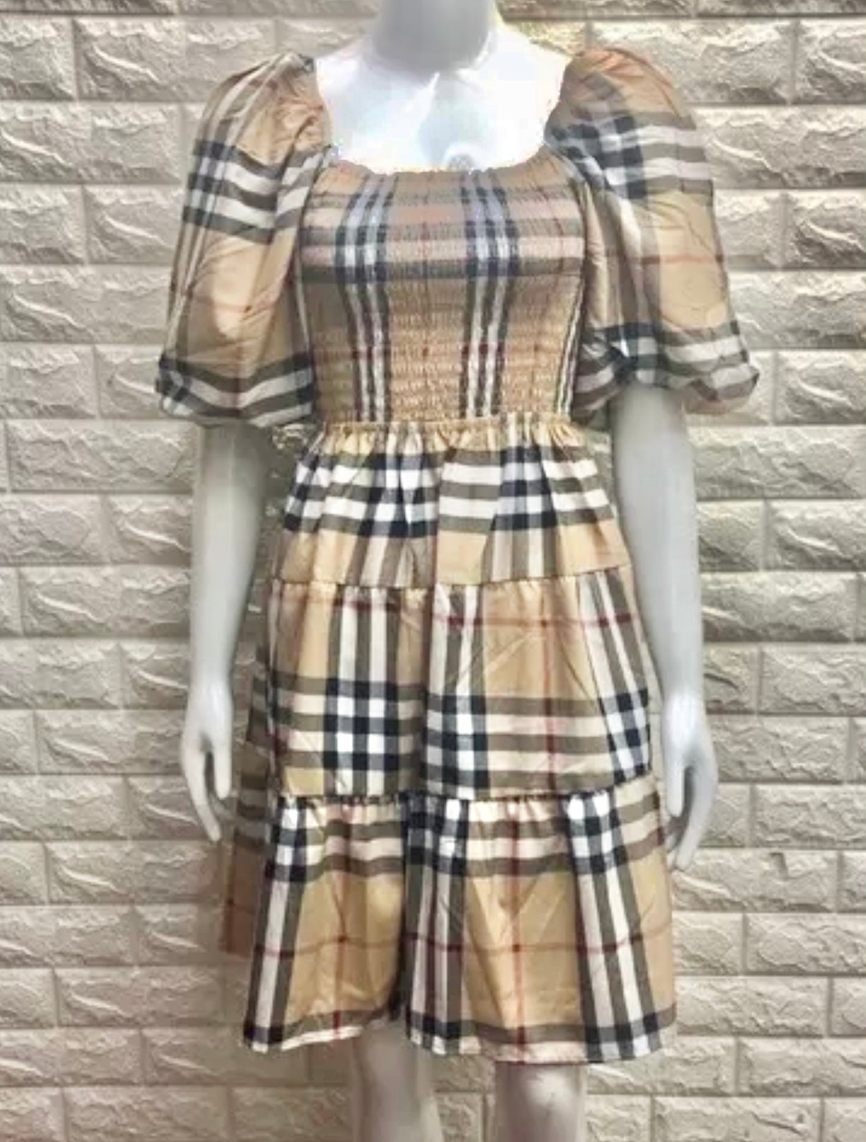 AIRA Burberry Inspired Mini Puff Dress (Color: Brown) – Dea's Kitchen and  Pinoy Delicacies