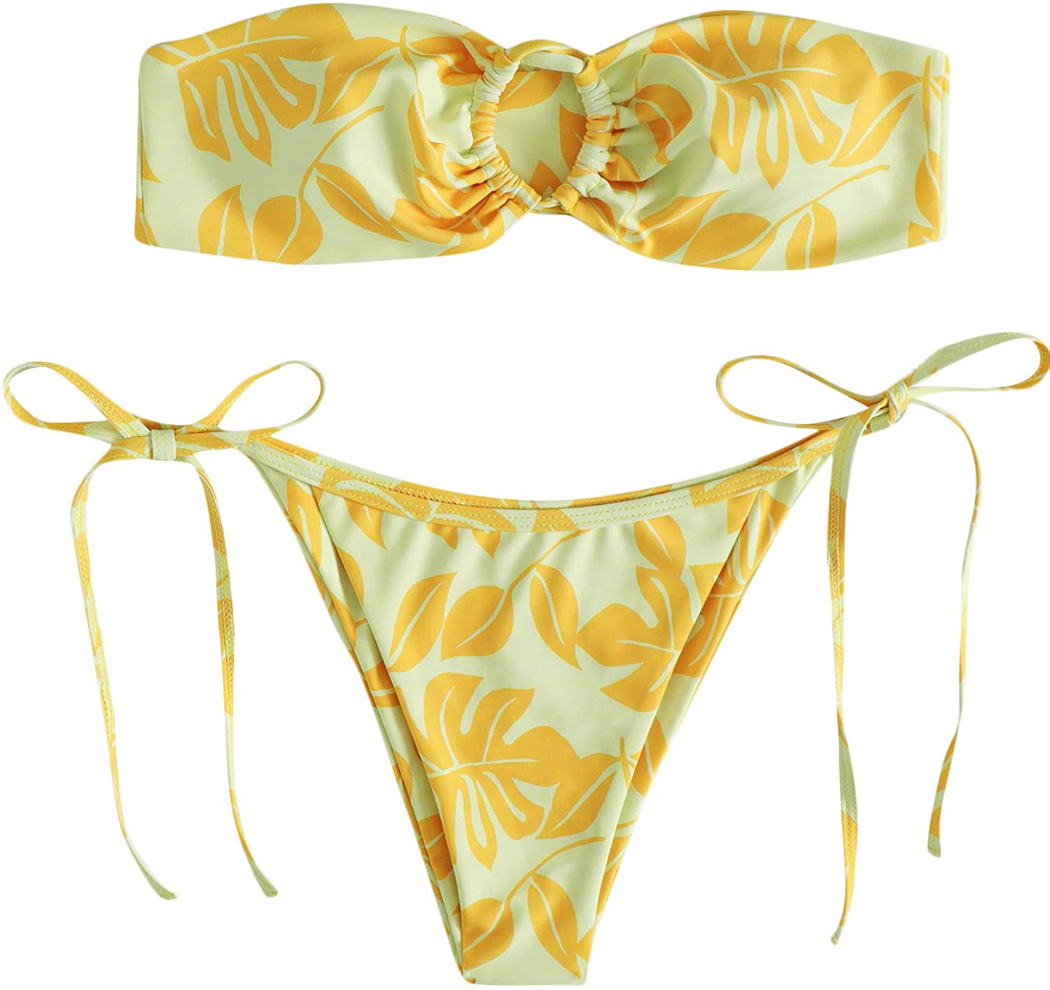 SOLY HUX Women's Floral Print Tie Front Bikini Bathing Suit 2 Piece Swimsuits