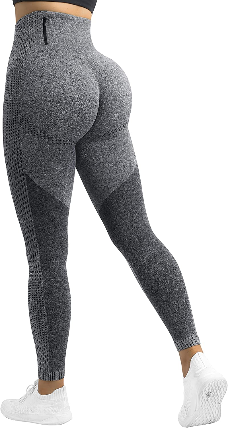 MOSHENGQI Womens Seamless Butt Lift Leggings High Waisted Yoga Pants Ribbed Workout Slimming Tights