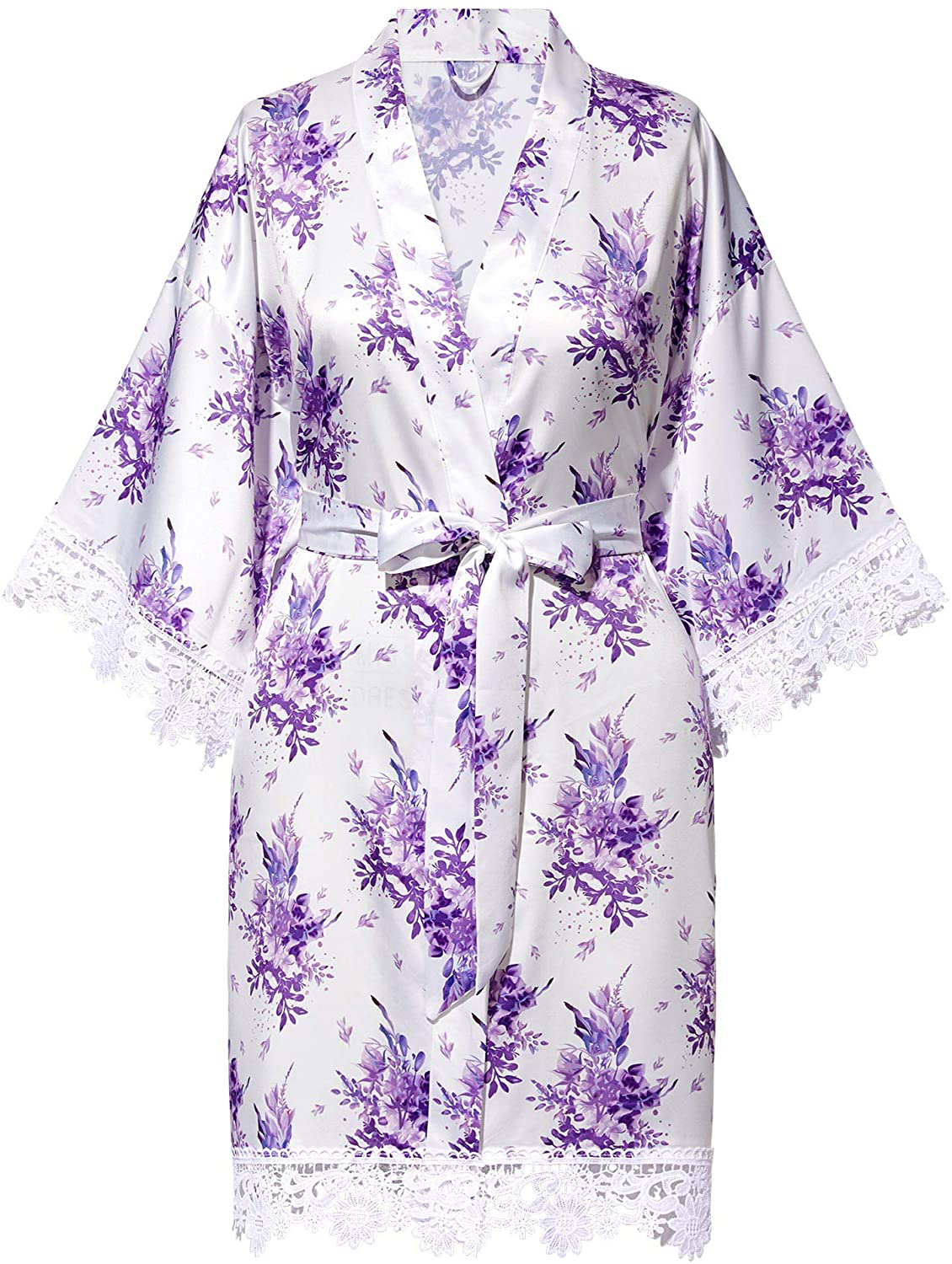 SIORO Women'S Satin Robe Lace Silk Kimono Robes Short for Bridesmaid Wedding Party Nightgown, Small~X-Large