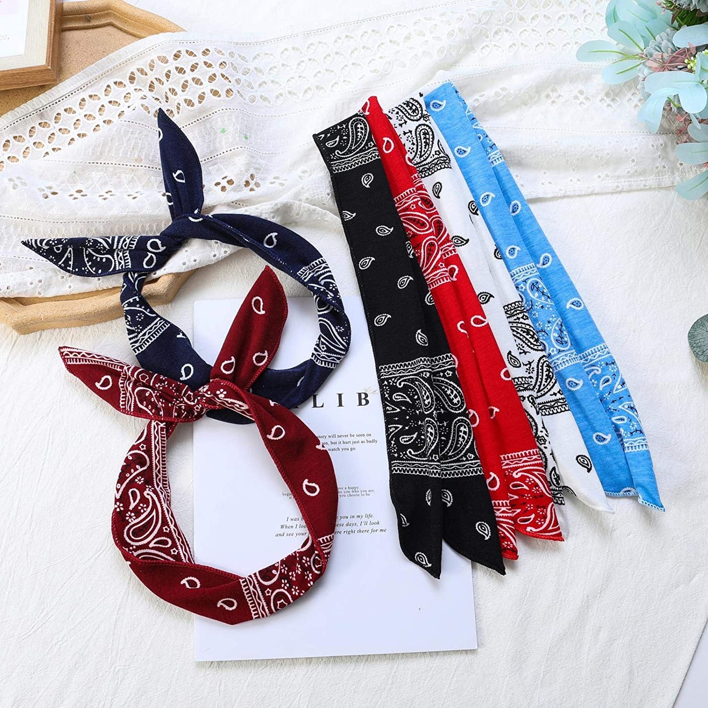 Wire Headbands for Women Paisley Twist Bow Hair Bands Bunny Ears Headwraps Wire Hair Holder Hair Accessories for Workout Yoga Running Soccer Sports Pack of 6