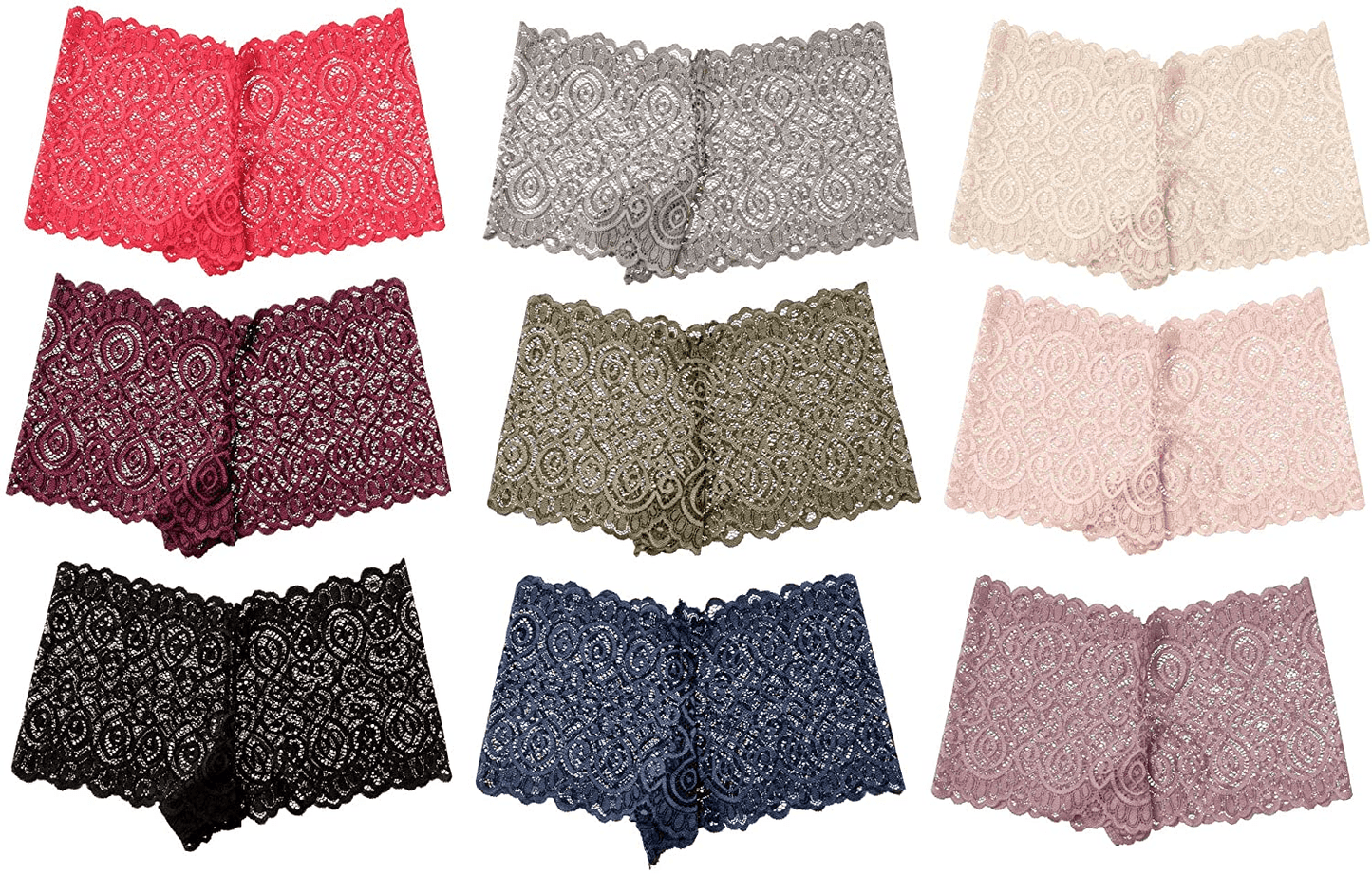 Alyce Intimates Pack of 10 Womens Lace Boyshort Panty, Regular to plus Size