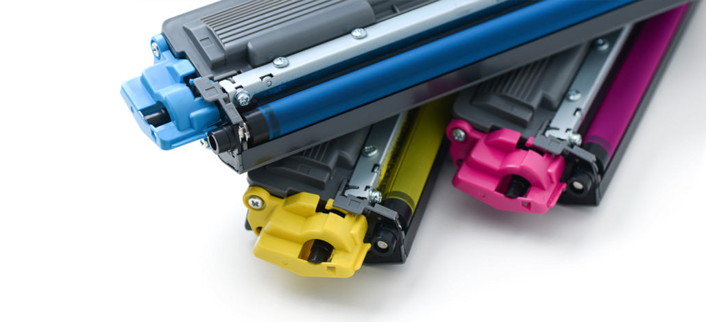 Cyan, magenta, a yellow printer cartridges