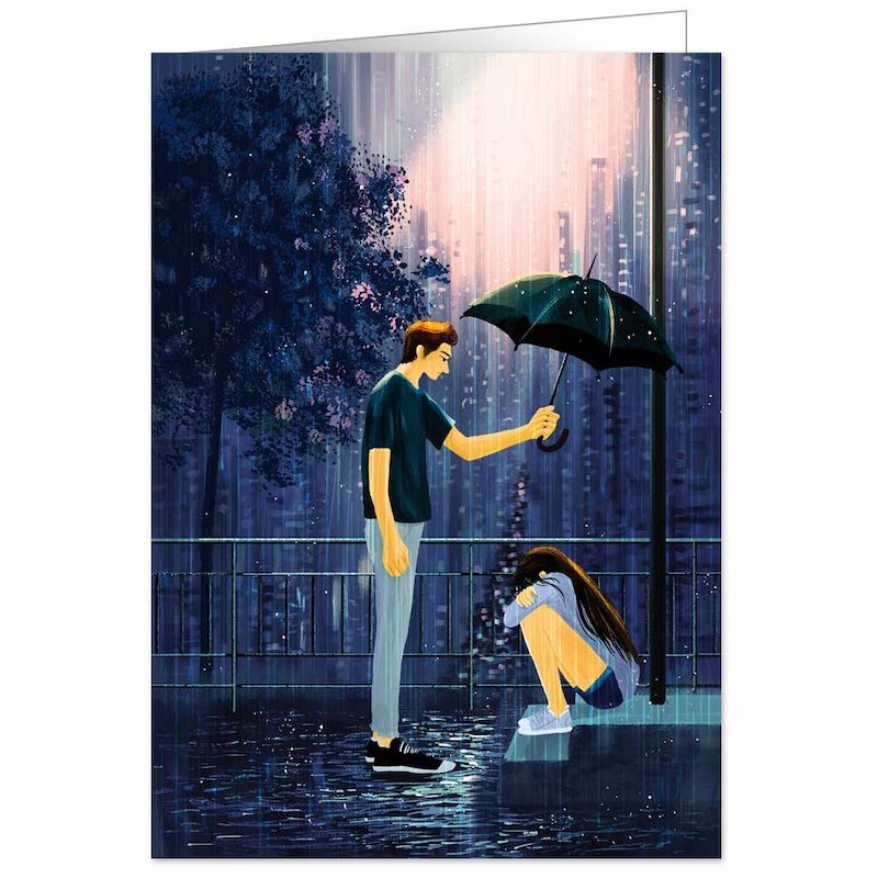 Kaart Man Holding Umbrella