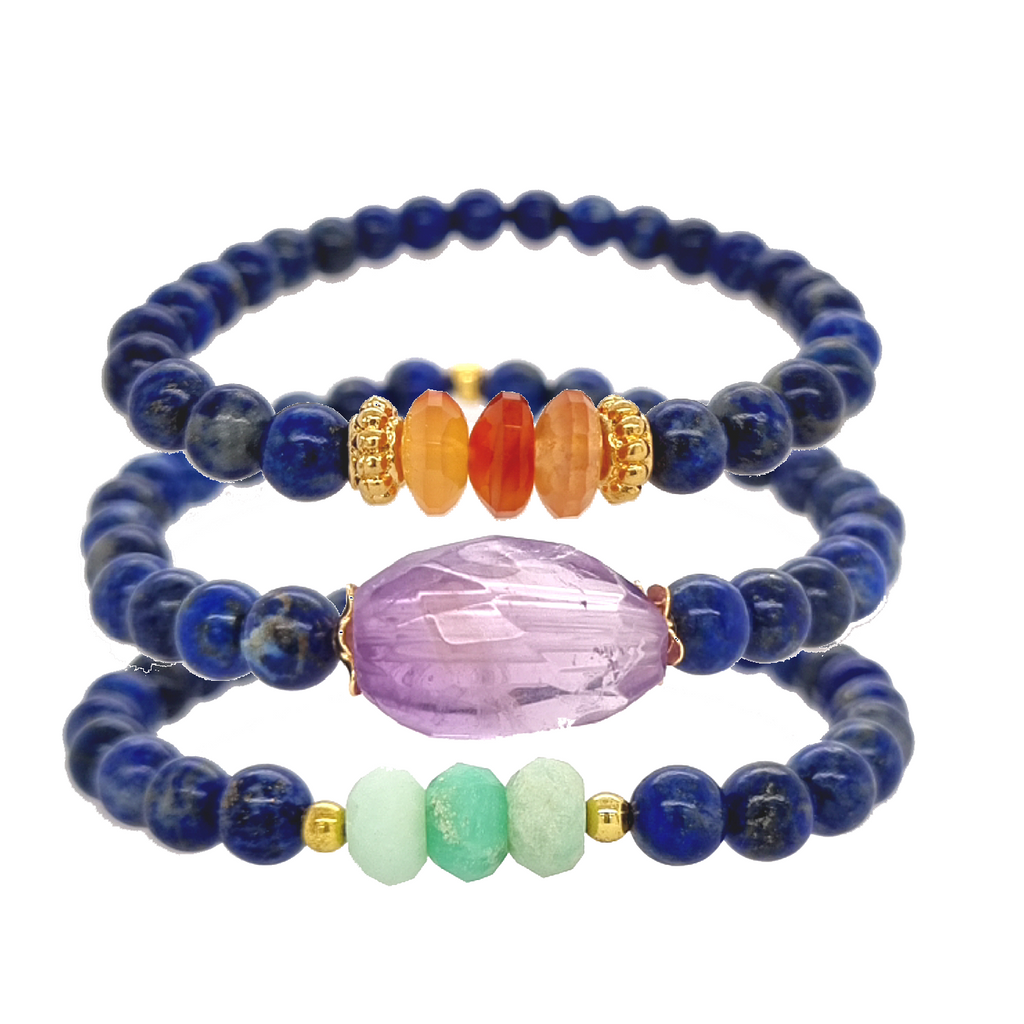 Deva Lapis Lazuli Bracelets Carnelian, Amethyst and Chrysophase