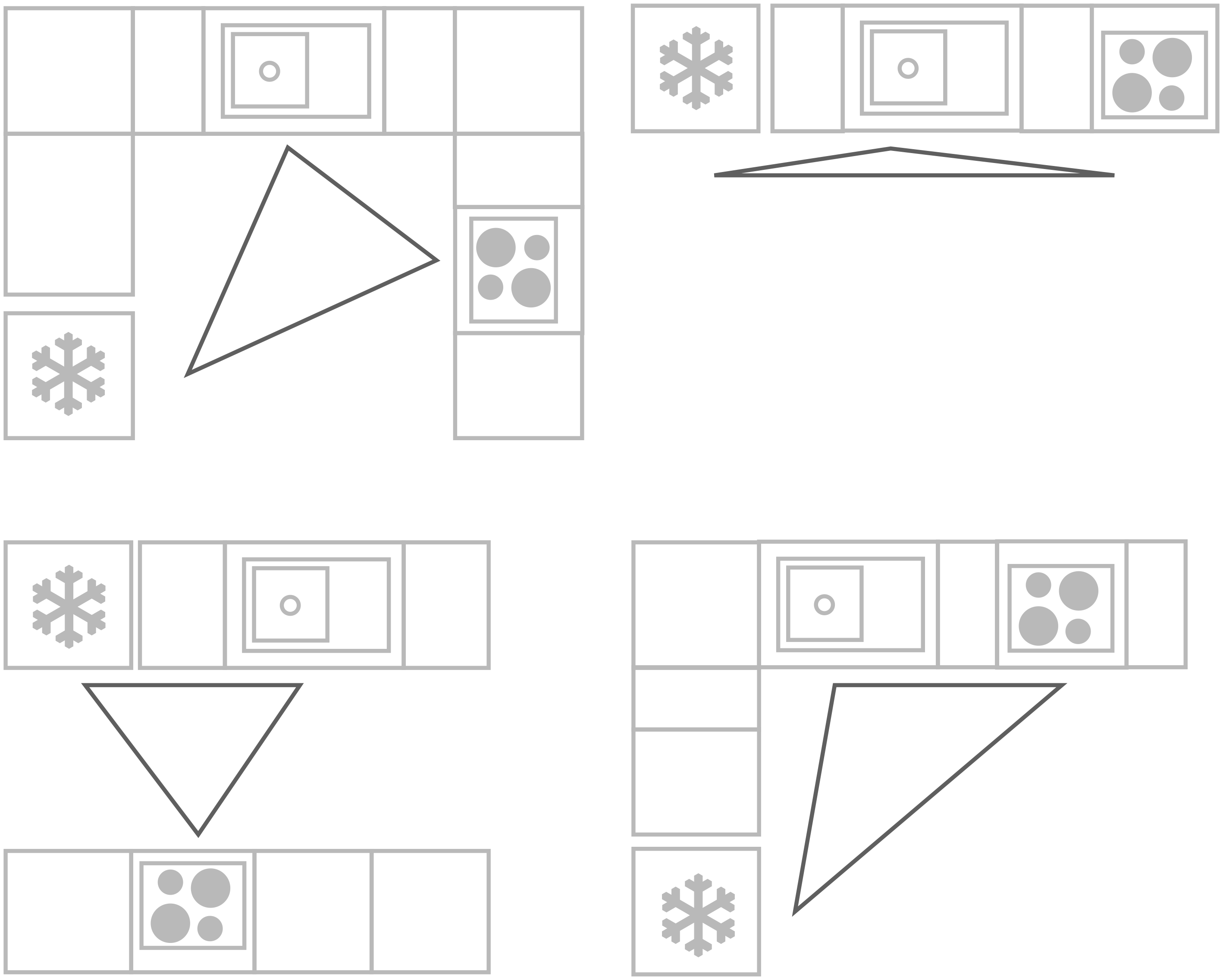 Kitchen configuartions using the triangle planning method.