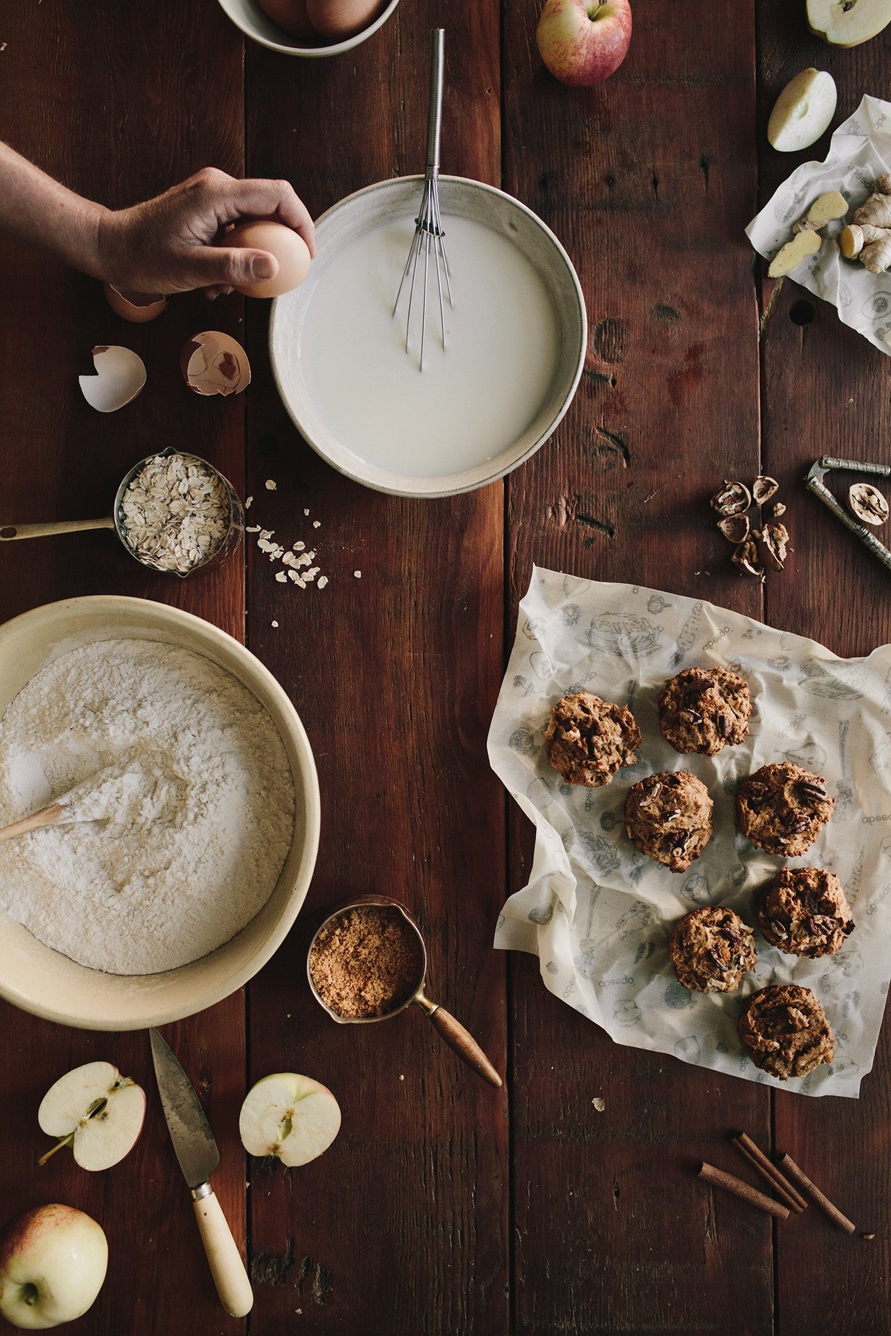 Baking prep, showcasing a wax wrap perfect to keep you items fresh and avoid plastic waste.